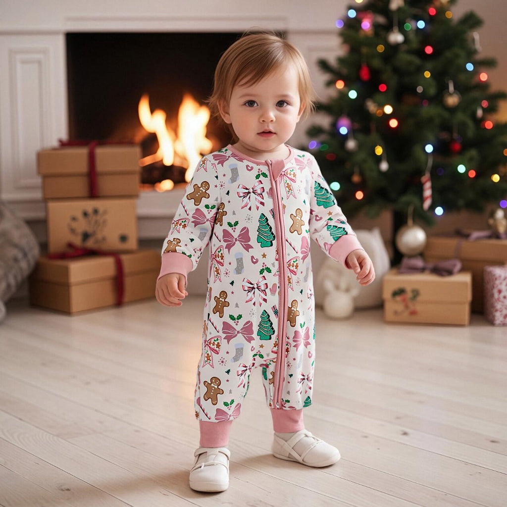 Newborn Christmas Zipper Jumpsuit Romper V3458