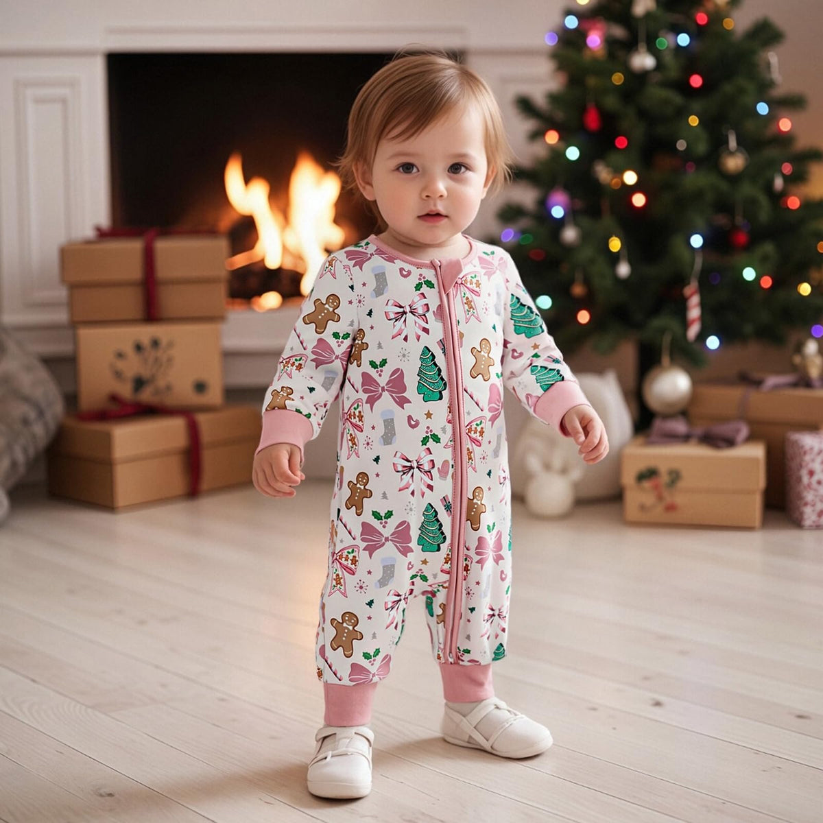 Newborn Christmas Zipper Jumpsuit Romper V3458