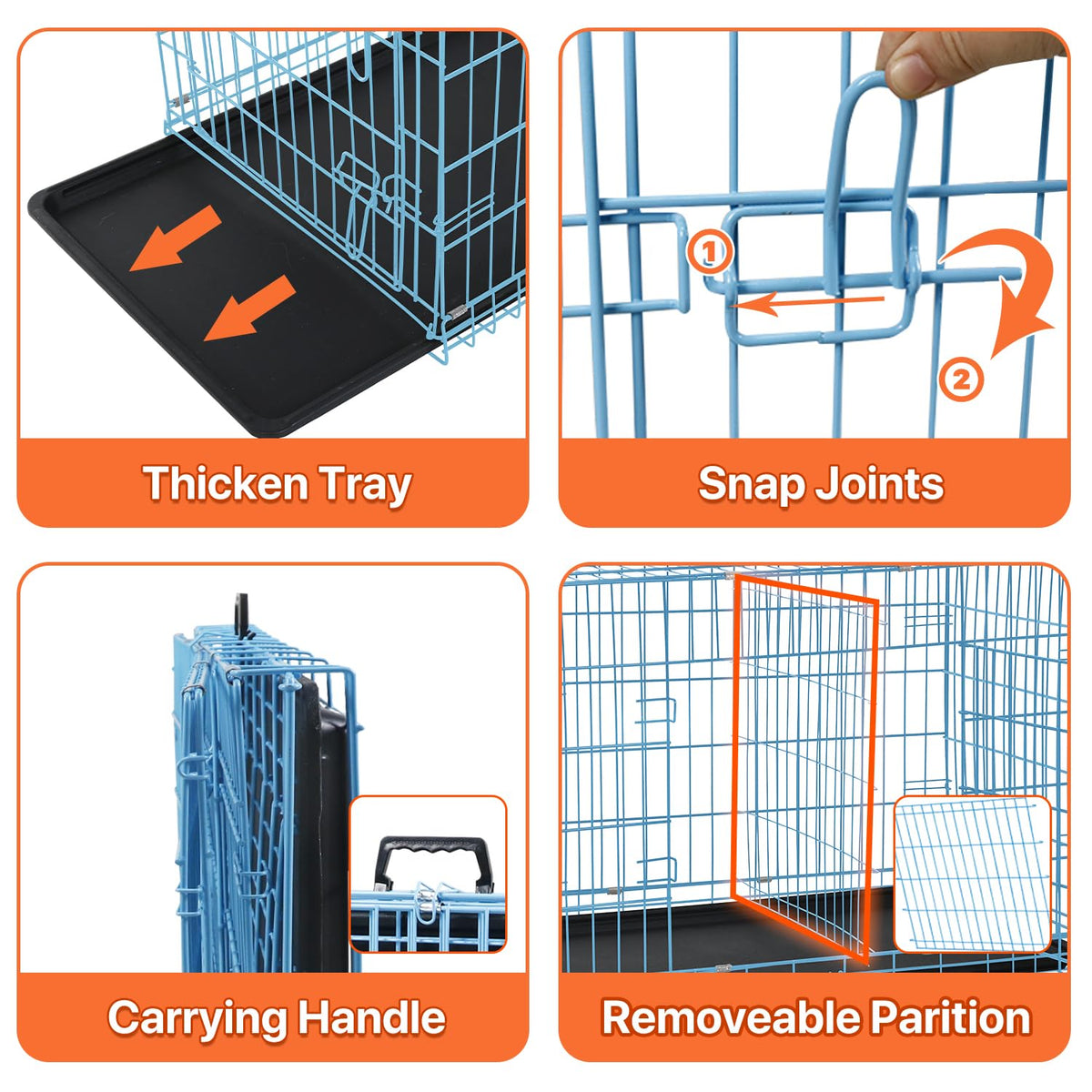 Folding Metal Dog Crate with Plastic Tray & Divider W2154
