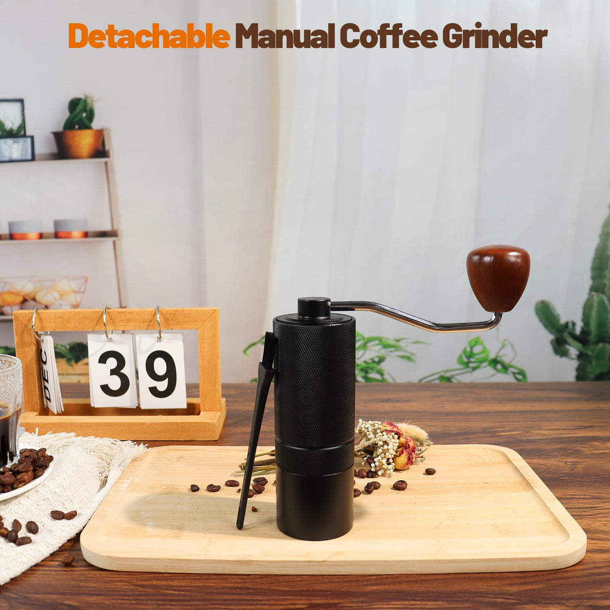 Manual Coffee Grinder Detachable Stainless Steel Conical Burr Black M7951
