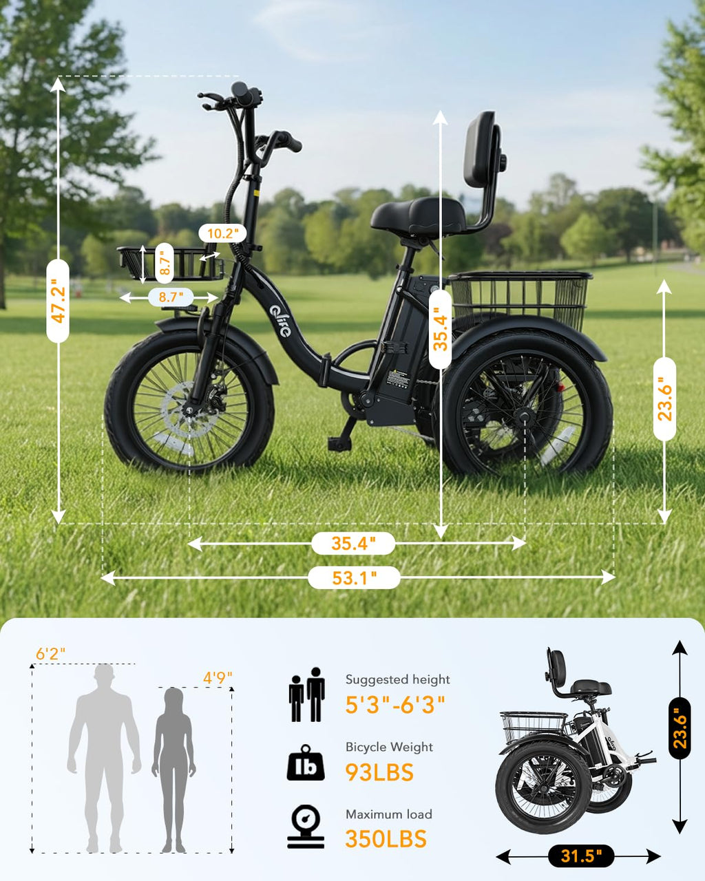 1200W Folding 3 Wheel Electric Trike V482