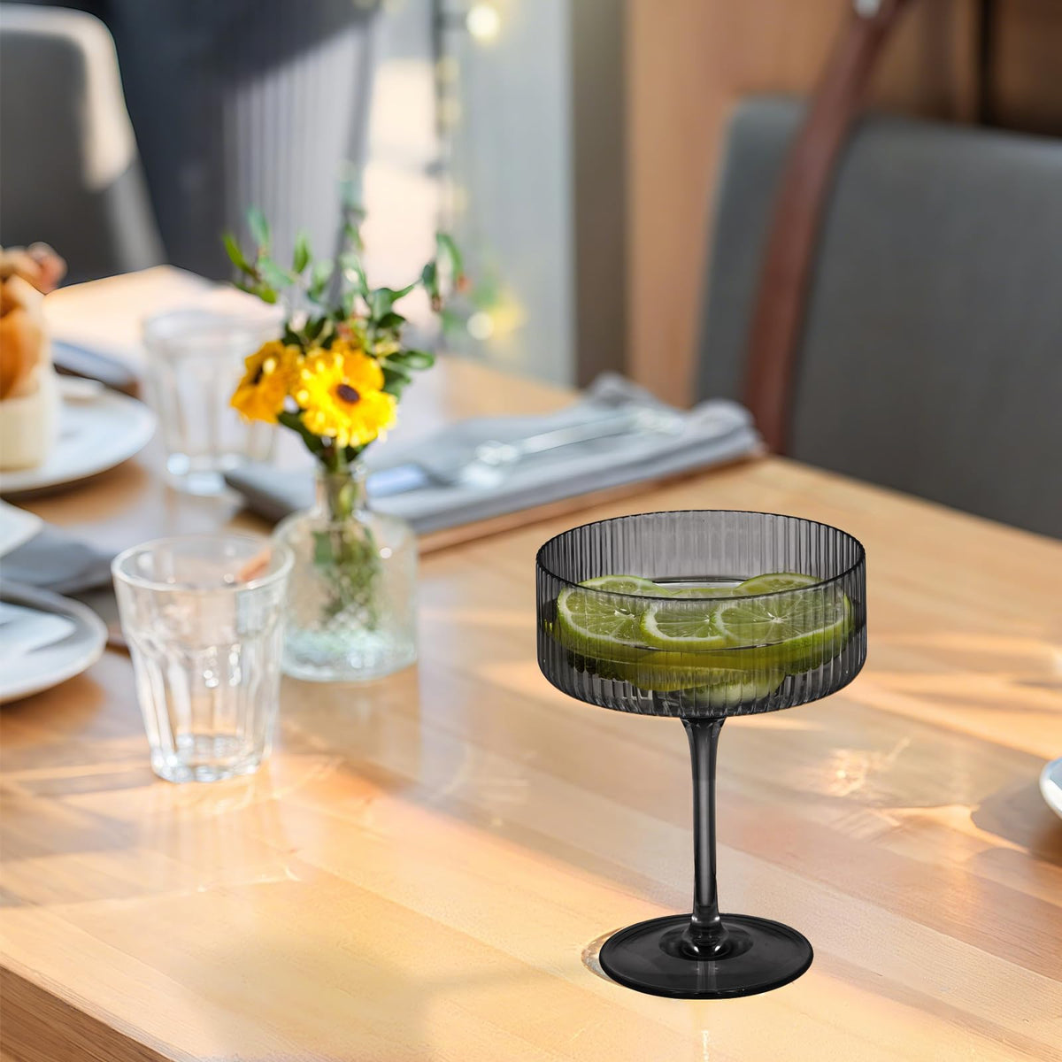 6 Pieces 10.5oz Black Ribbed Acrylic Cocktail Glasses X613