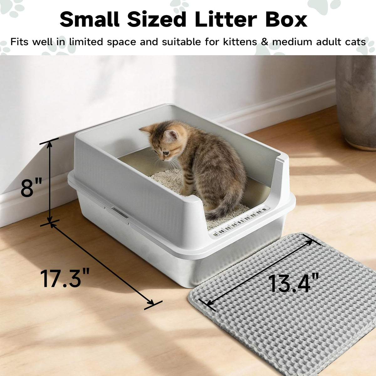 Stainless Steel Cat Litter Box with High Sides, Litter Mat, Scoop I38070