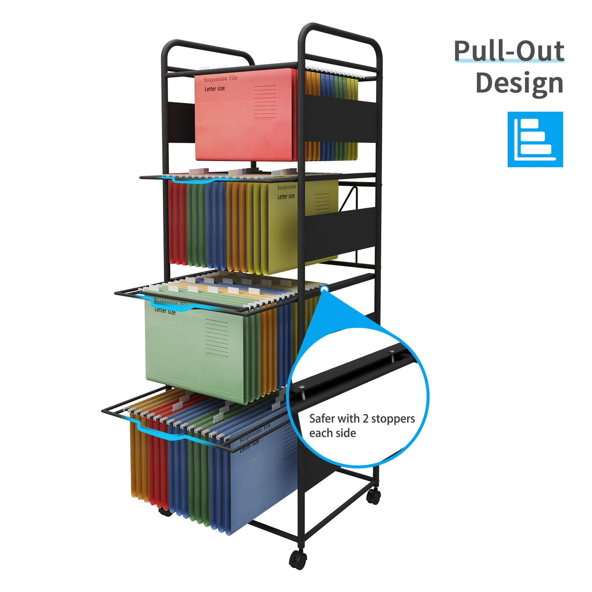 4-Tier Metal File Cart with Wheels S397