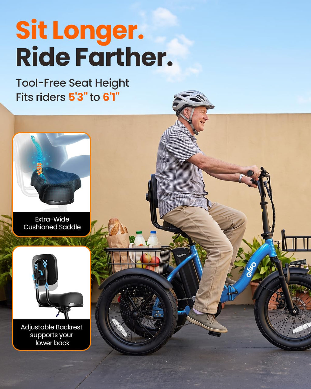 1200W Folding Electric Trike with Cargo Rack R168