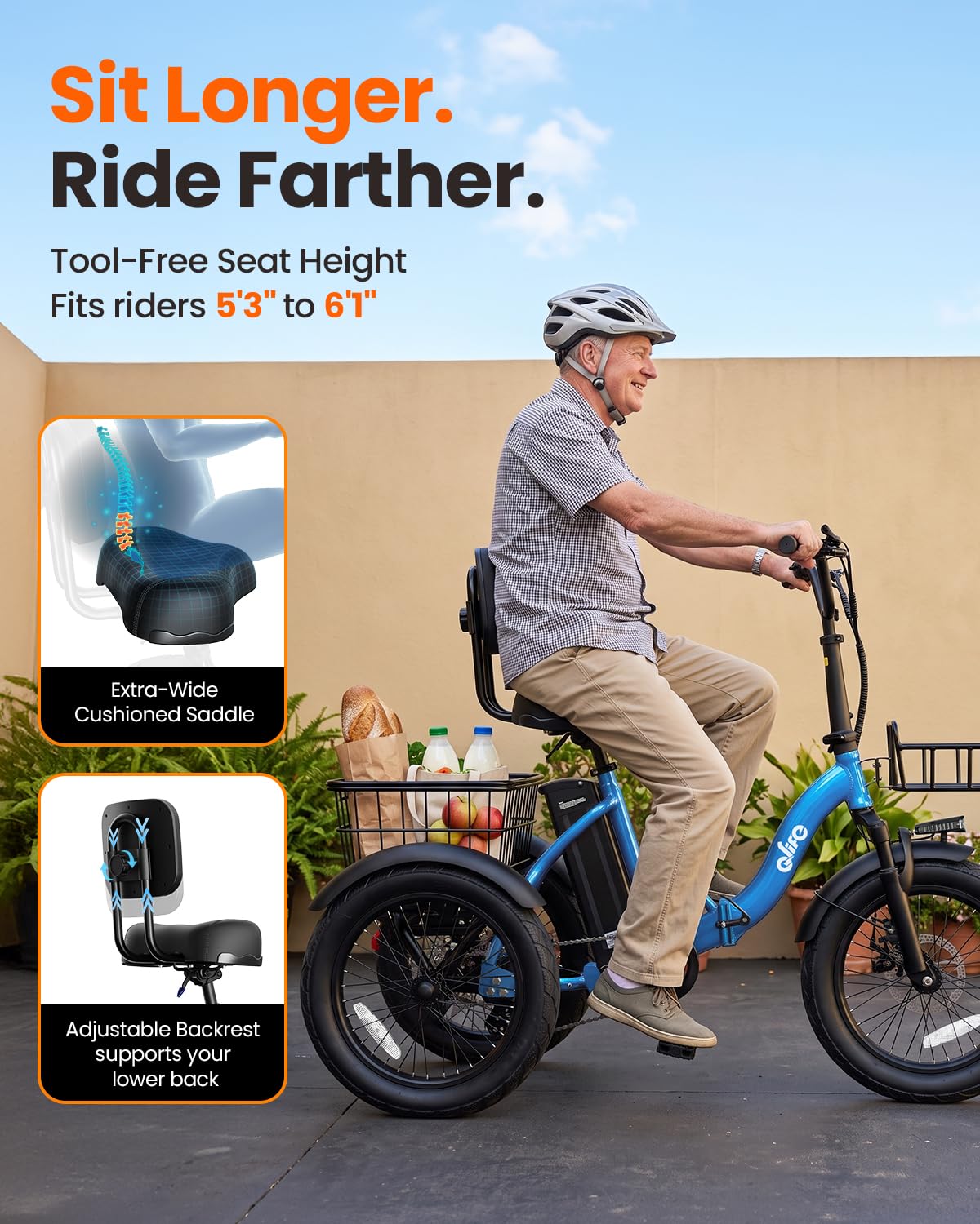 1200W Folding Electric Trike with Cargo Rack R168