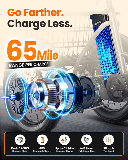 1200W Folding Electric Trike with Cargo Rack R168