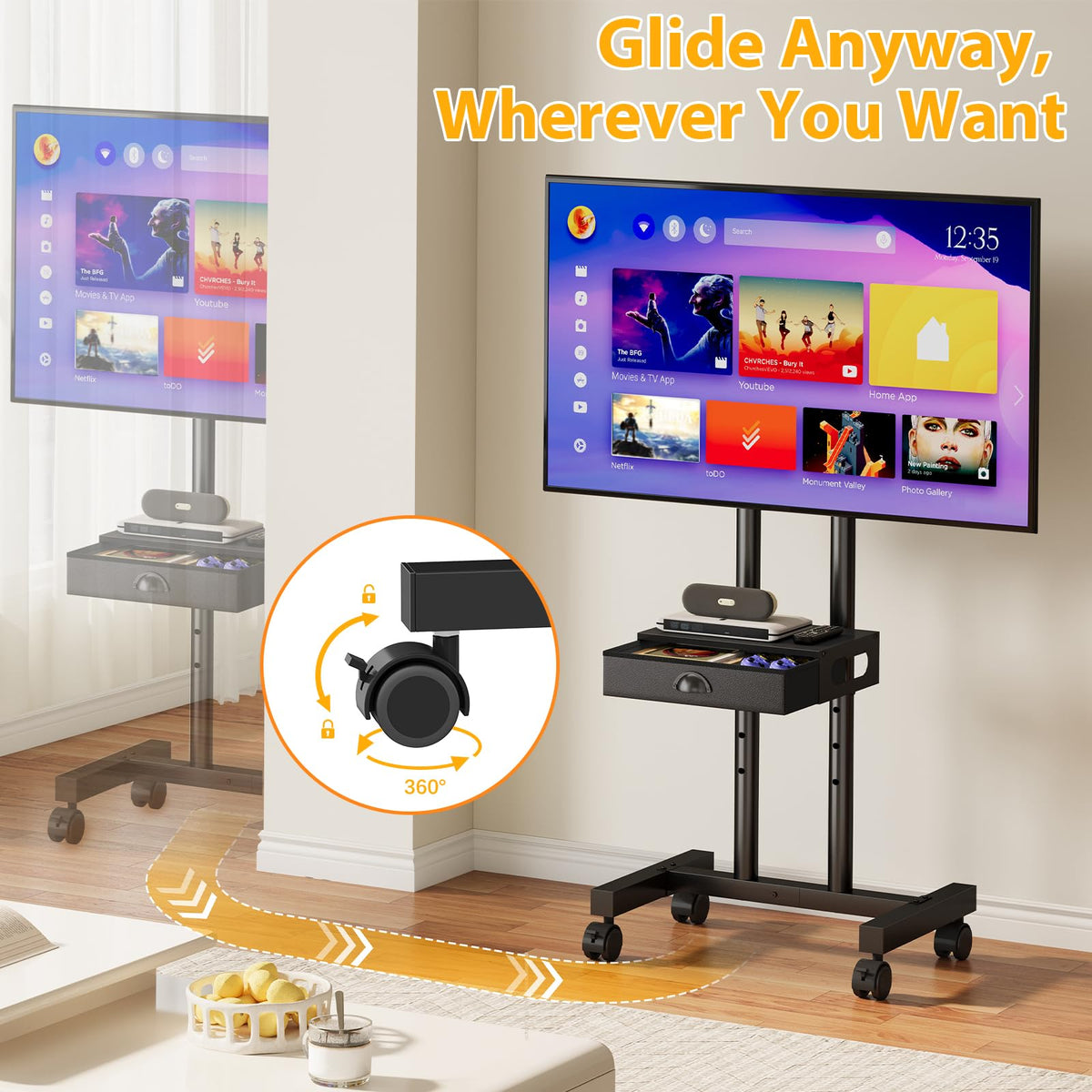 Rolling TV Stand with Drawer for 32-75 Inch TVs P5660