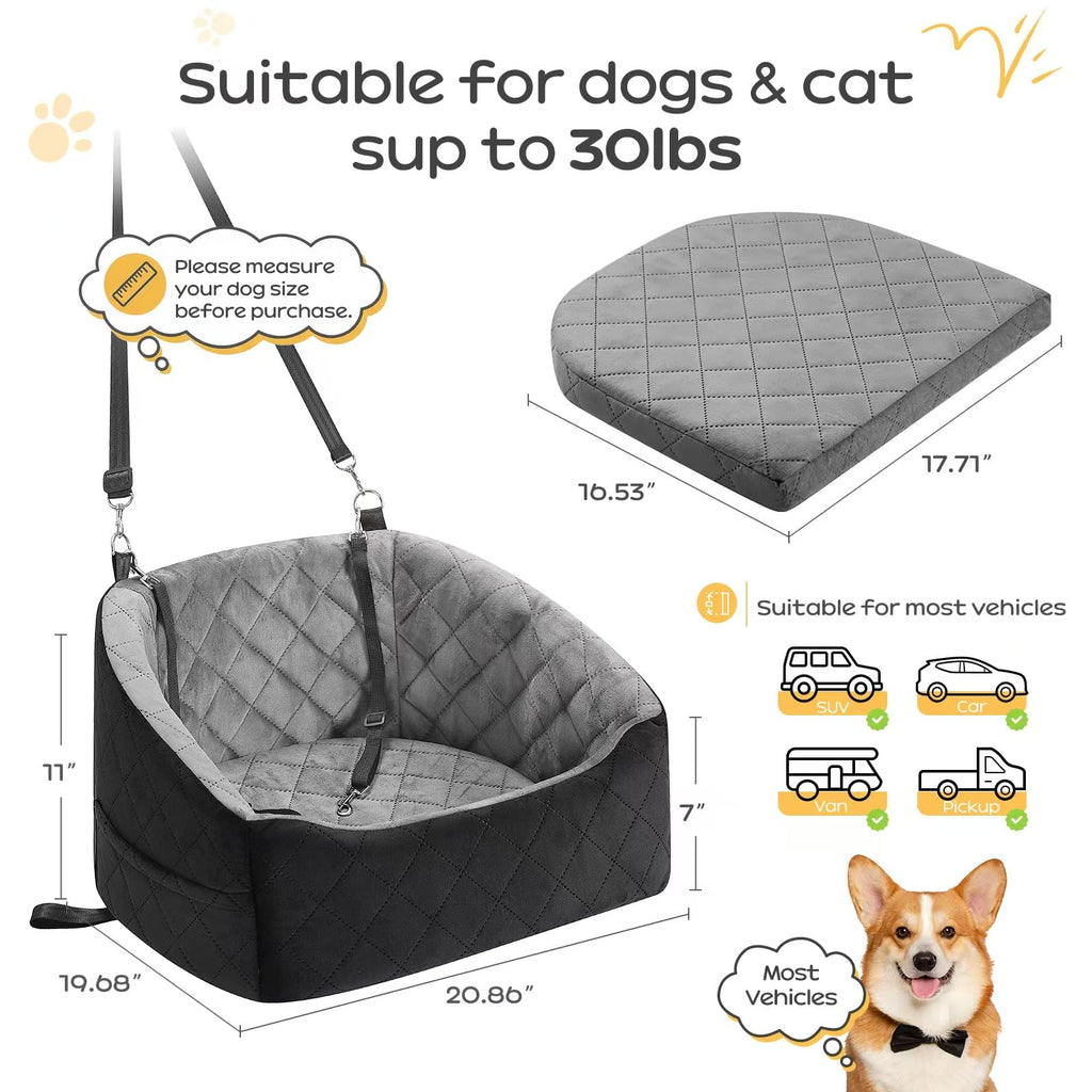 Dog Car Seat for Small Dogs Up to 30 Lbs, Grey-Black J856481