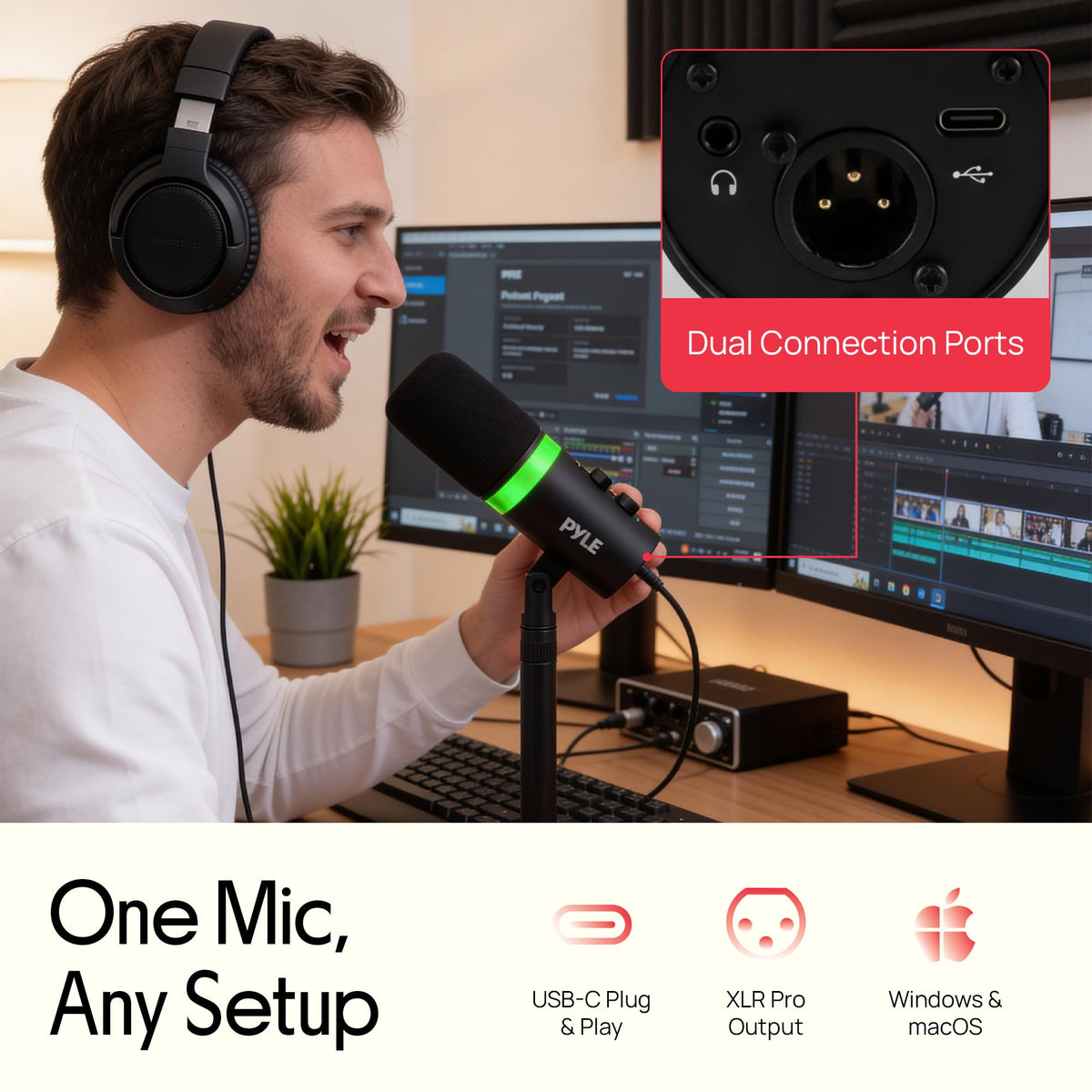 USB/XLR Cardioid Recording Microphone with RGB Lighting and Desktop Stand N81121