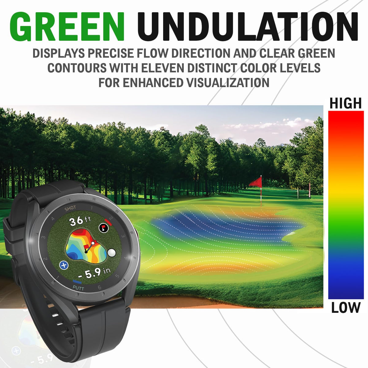 GPS Golf Watch with Green Undulation Slope Mode 1.2" Color Touchscreen Q705259