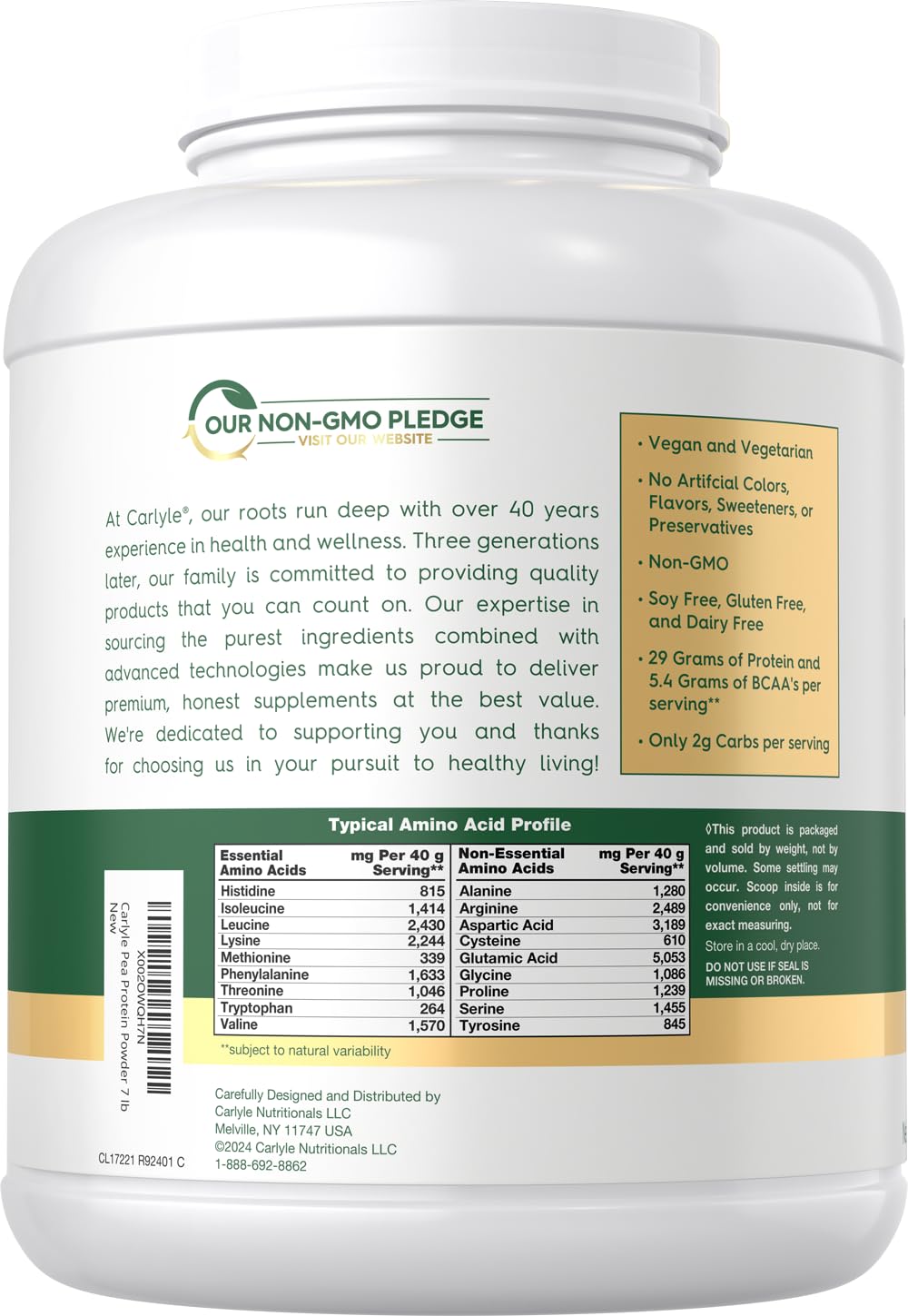 Pea Protein Isolate Powder 7lb Unflavored K3615