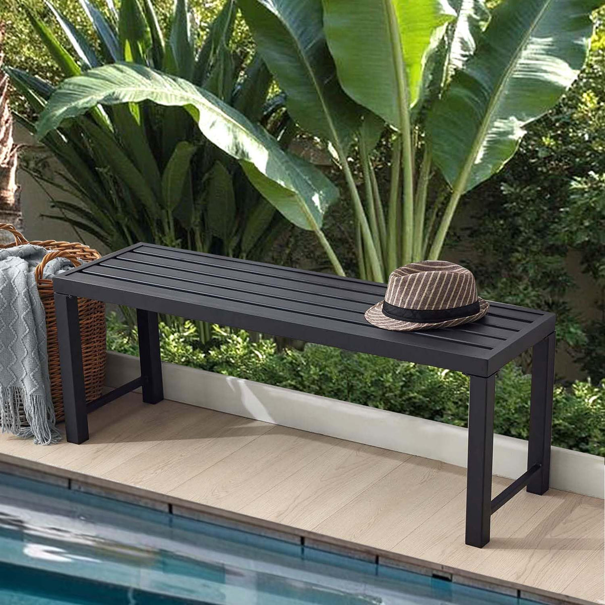 Black Set of 2 Metal Outdoor Backless Bench T33886