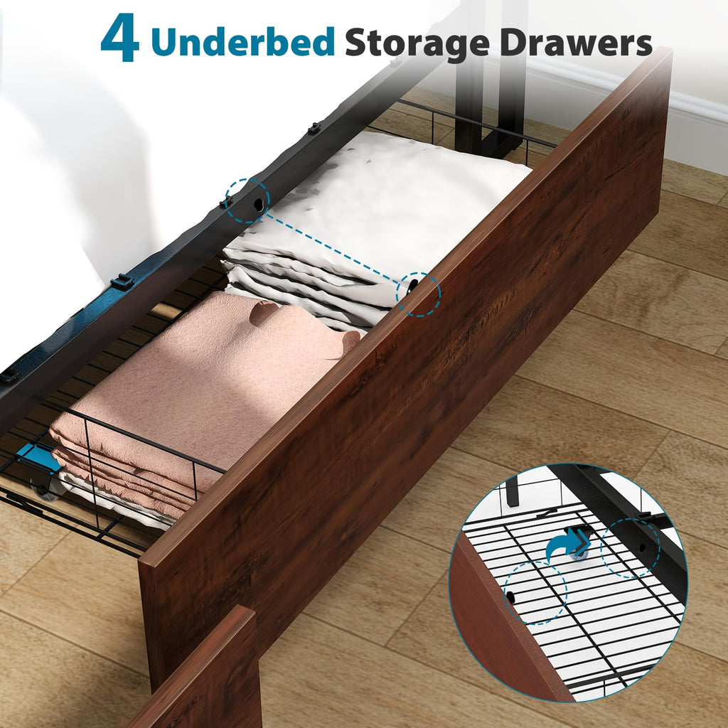 Queen Size Bed Frame with 4 Storage Drawers Y3226