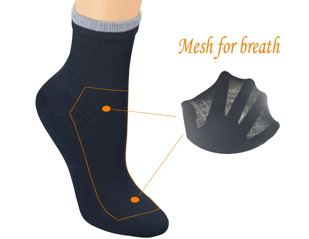 6 Pairs Bamboo Rayon Breathable Quarter Socks with Seamless Toe B44082