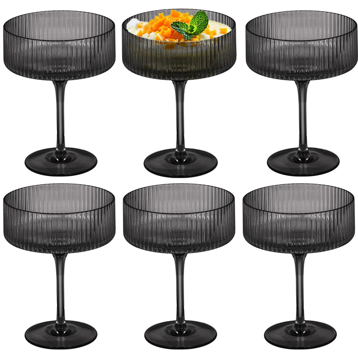 6 Pieces 10.5oz Black Ribbed Acrylic Cocktail Glasses X613