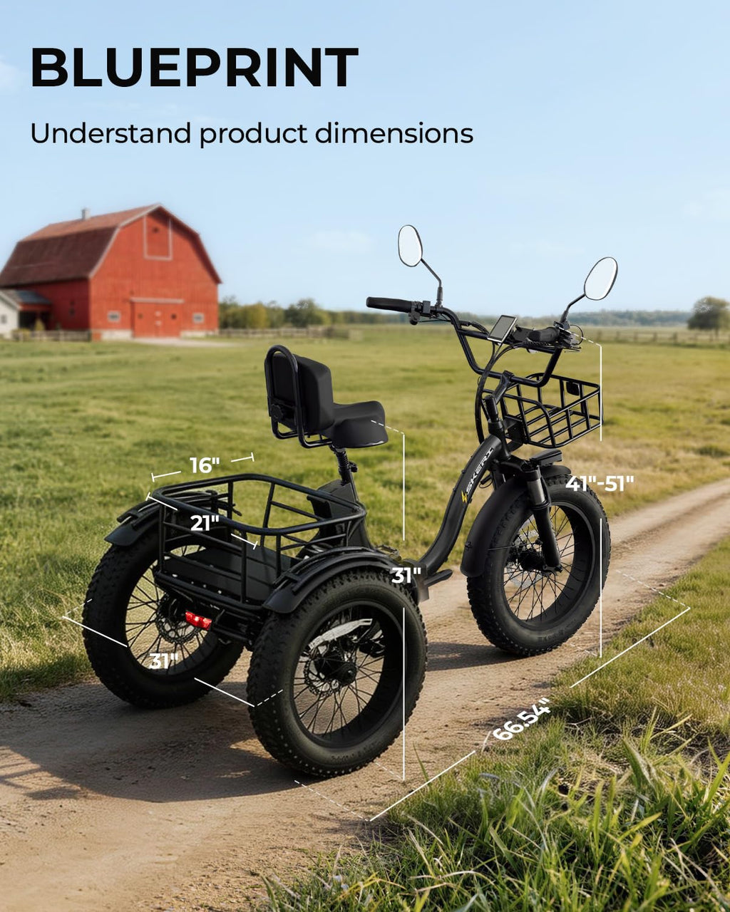 750W Folding Fat Tire Electric Tricycle with Basket H52384