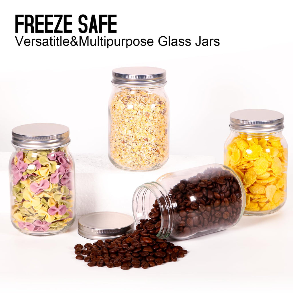 16oz Regular Mouth Glass Mason Jars with Airtight Lids, 4 Pack A9480
