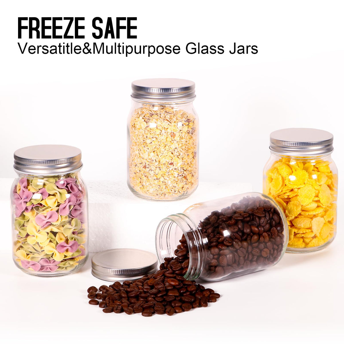 16oz Regular Mouth Glass Mason Jars with Airtight Lids, 4 Pack A9480