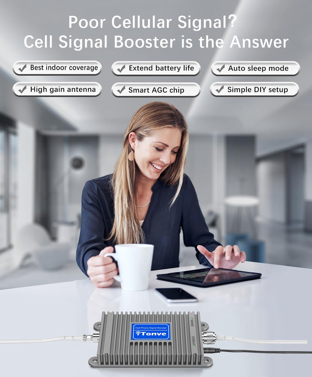 Cell Phone Signal Booster Kit with High Gain Antennas W660811