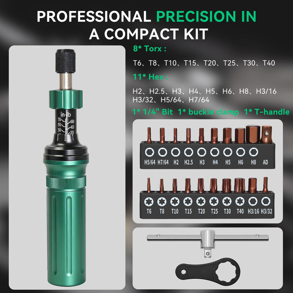 10-70 in-lb 1/4" Drive 24 PCS Torque Screwdriver Set W7863