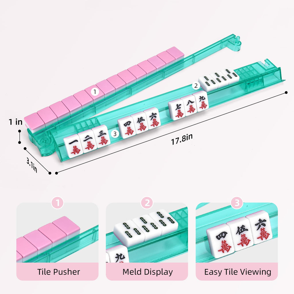 Clear Mahjong Racks with Pushers, 4-Pack Non-Slip Acrylic R4840