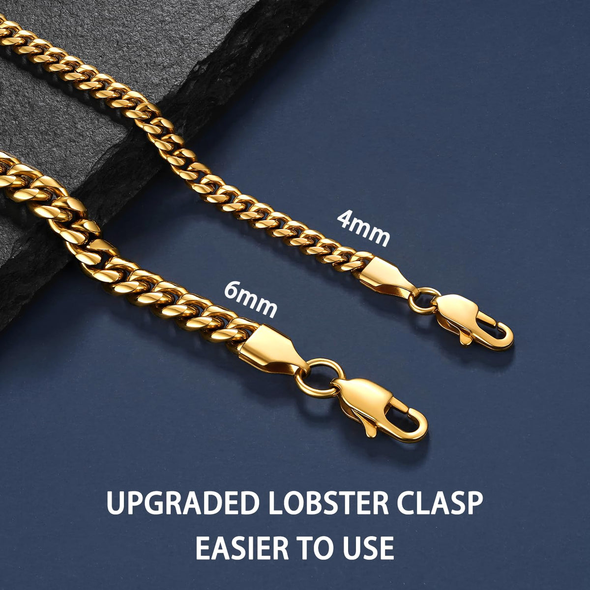 Cuban Link Chain Necklace 4mm 18K Gold Plated Stainless Steel G397655