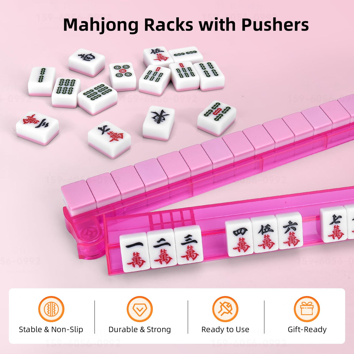 Clear Mahjong Racks with Pushers, 4-Pack Non-Slip Acrylic R4840