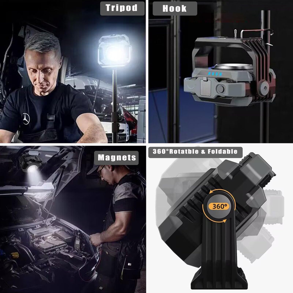 Rechargeable Magnetic COB Work Light 1500LM Waterproof Foldable S834
