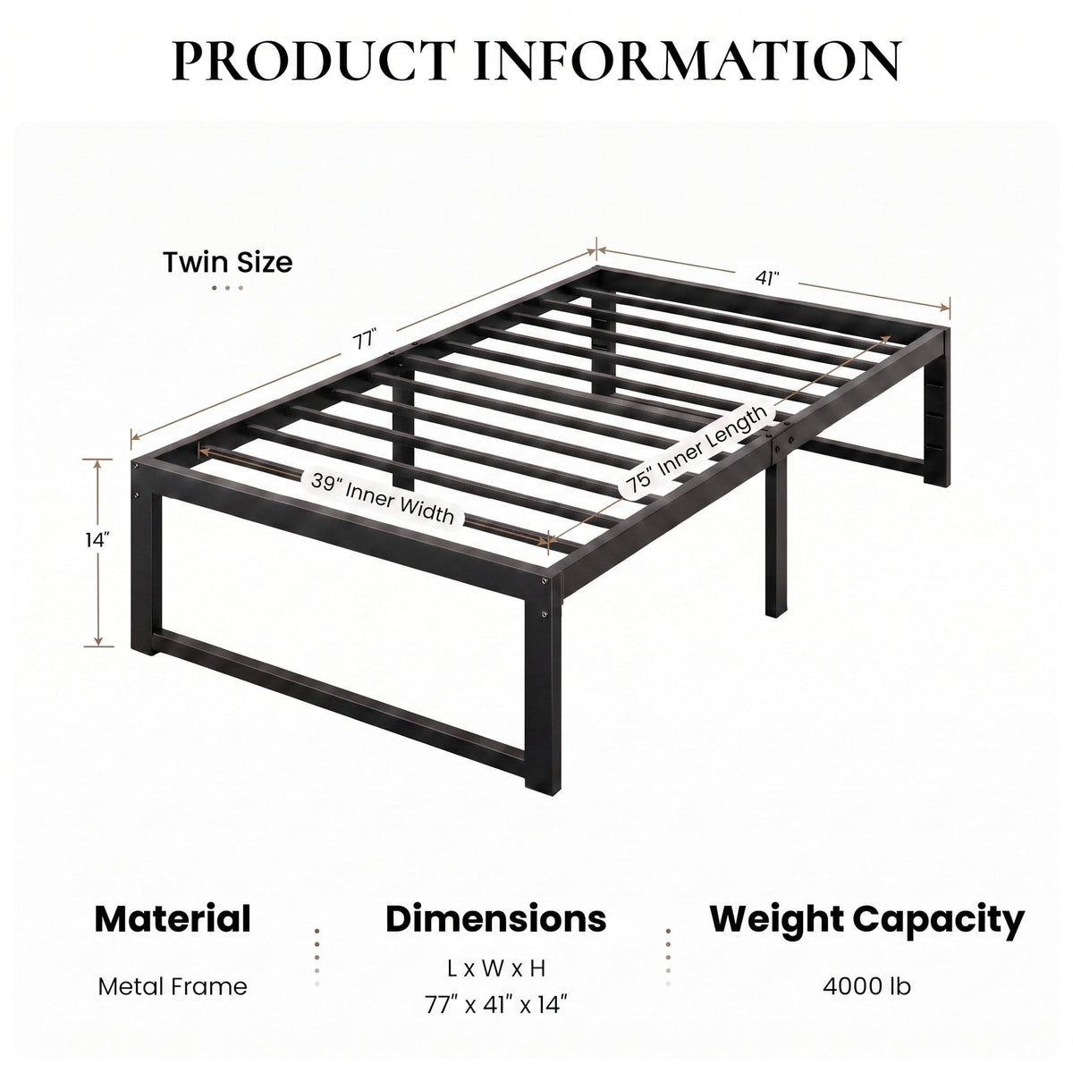 14 Inch Heavy Duty Twin Metal Bed Frame M937