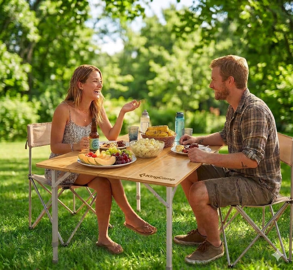 Folding Camping Table Bamboo Adjustable Portable Table D1374