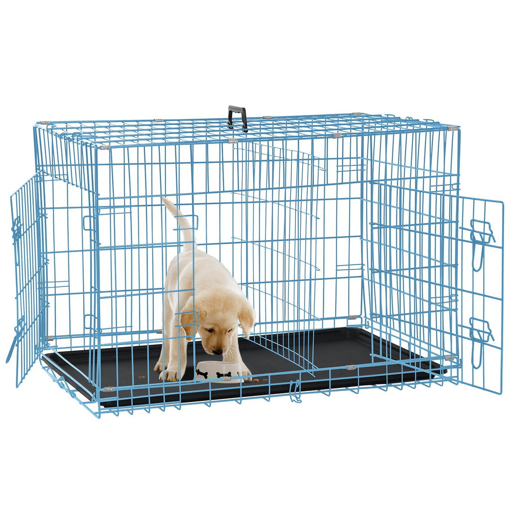 Folding Metal Dog Crate with Plastic Tray & Divider W2154