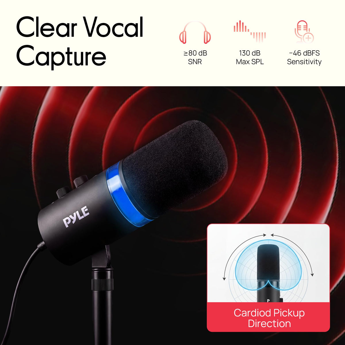 USB/XLR Cardioid Recording Microphone with RGB Lighting and Desktop Stand N81121
