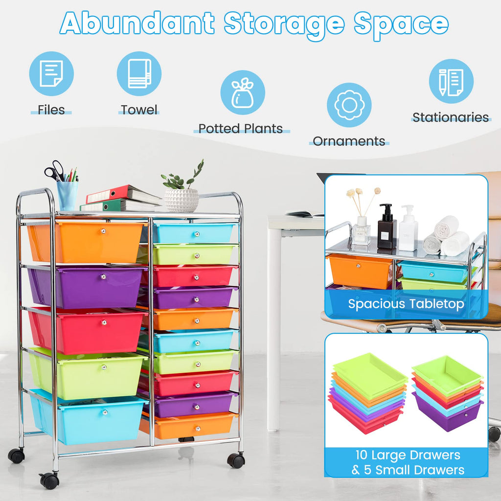Multicolor 15 Drawer Rolling Storage Cart X19705
