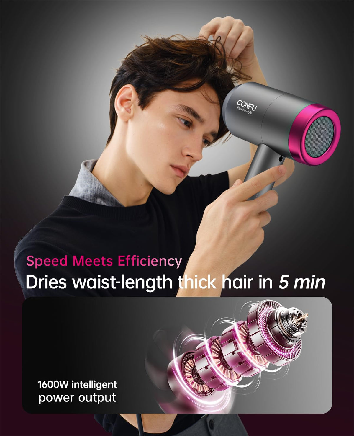 1600W Ionic Hairdryer with Diffuser and Concentrator Nozzle K13254