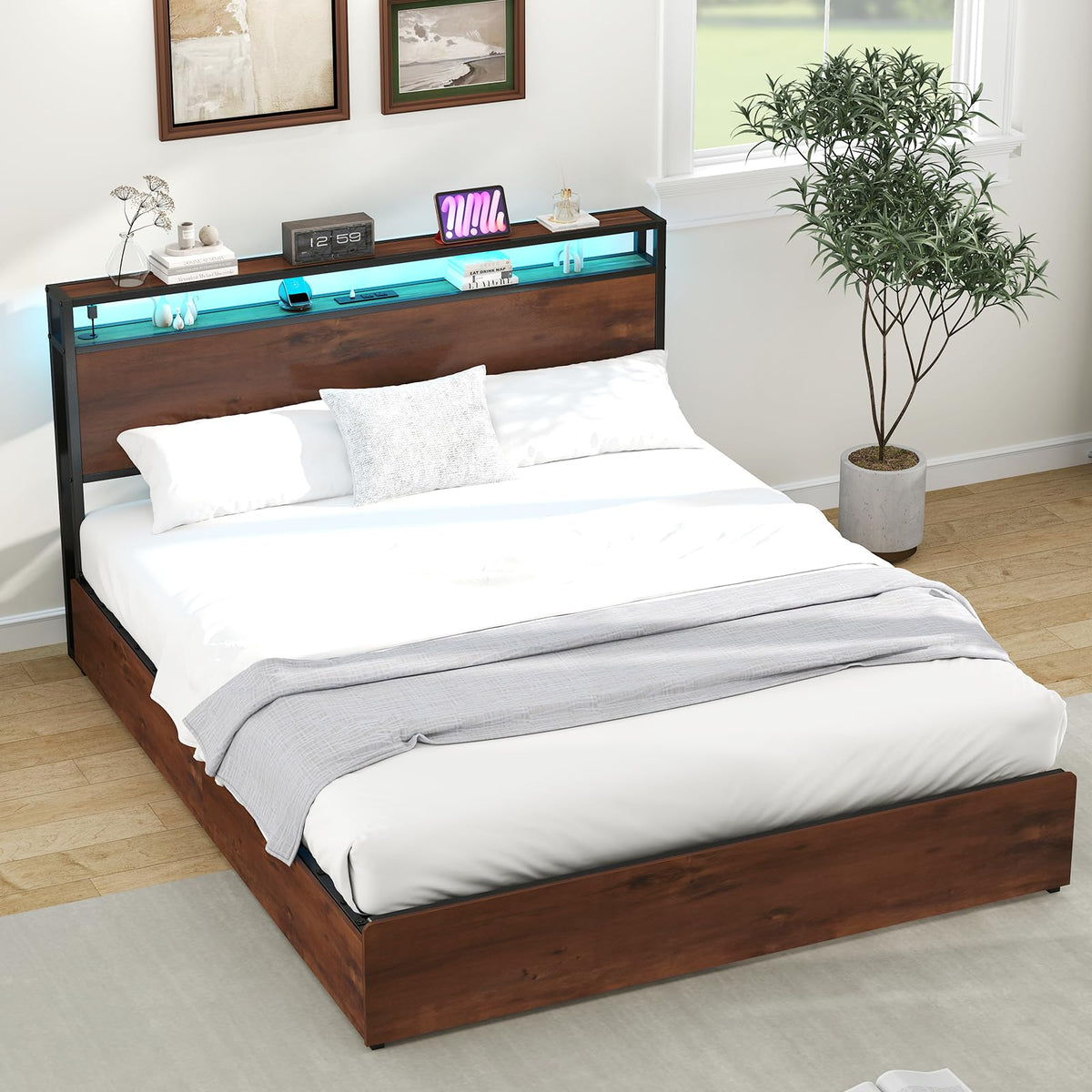 Queen Size Bed Frame with 4 Storage Drawers Y3226