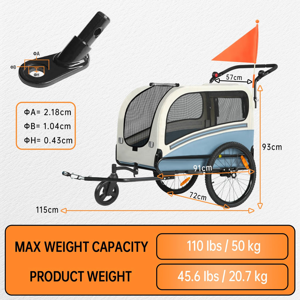 Dog Bike Trailer, 2-in-1 Pet Stroller Cart Bicycle Carrier, Folding with Quick Release Wheels K7990