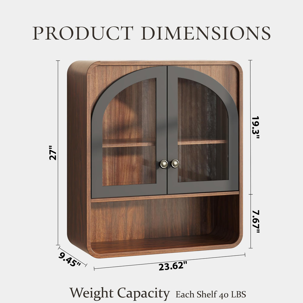 Wall Mount Bathroom Cabinet with Arched Glass Doors O8957