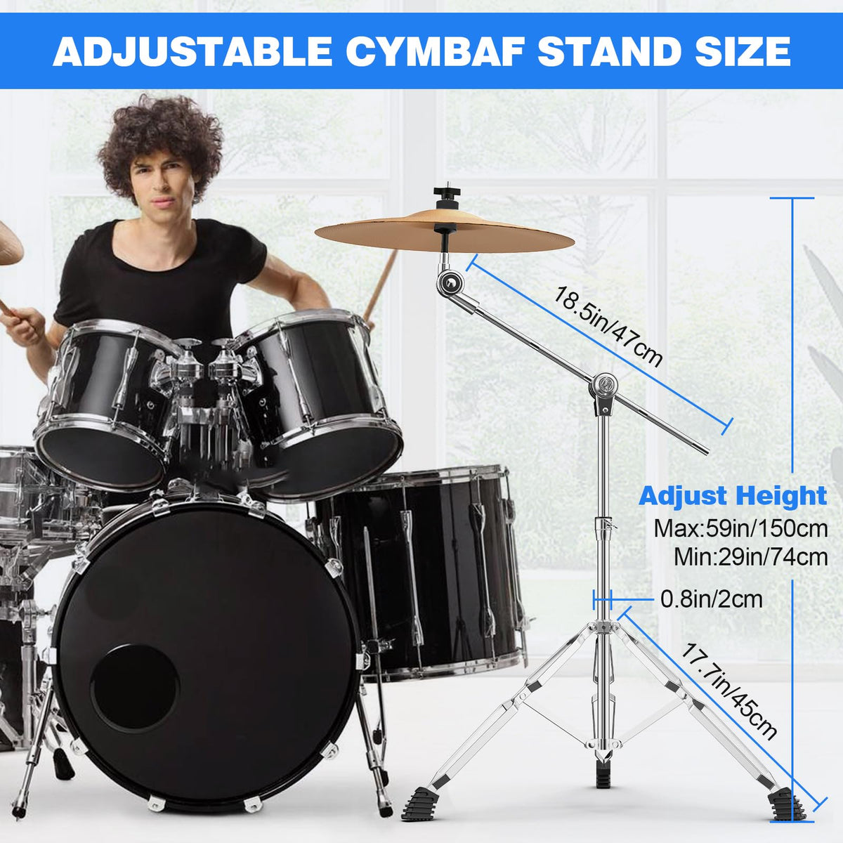 Adjustable Boom Cymbal Stand with Double Braced Legs O3873