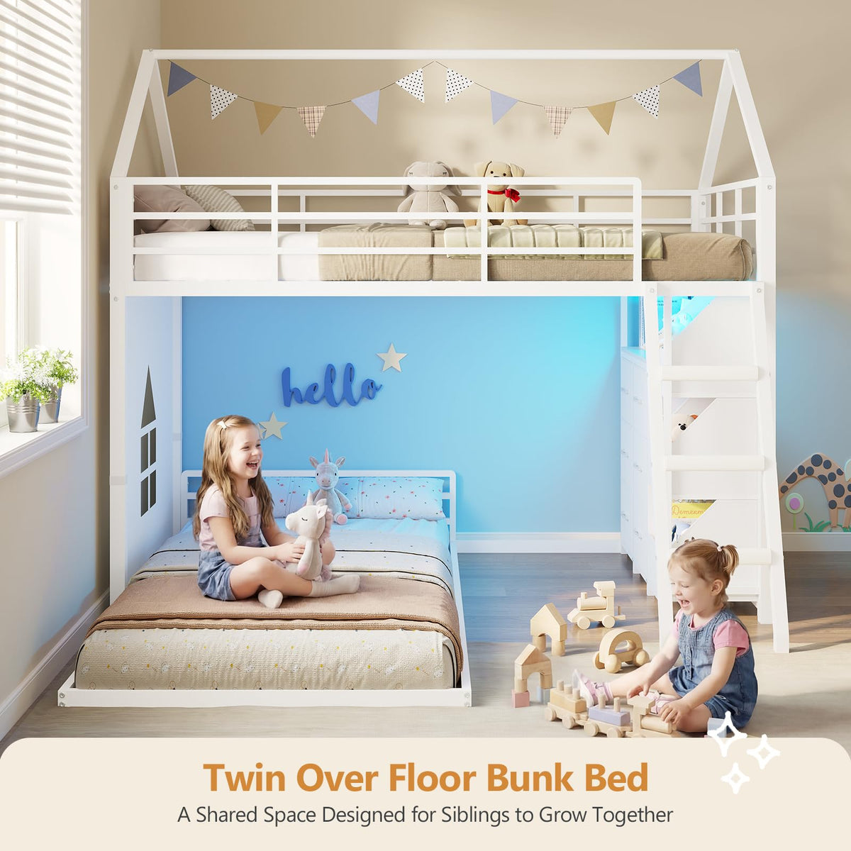 Twin Over Twin Bunk Bed with 6 Storage Drawers Y291541