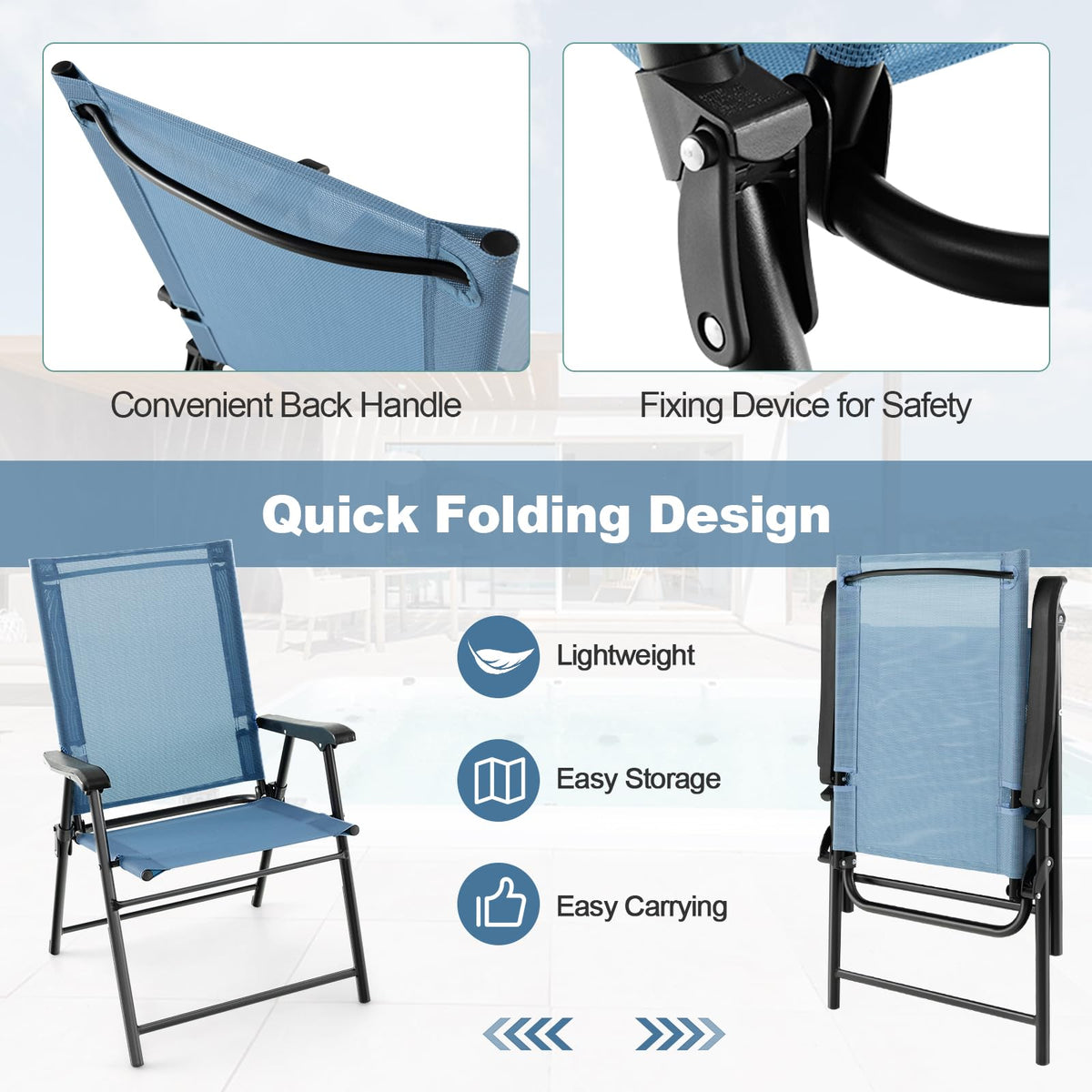 Blue Set of 2 Folding Sling Chairs E518