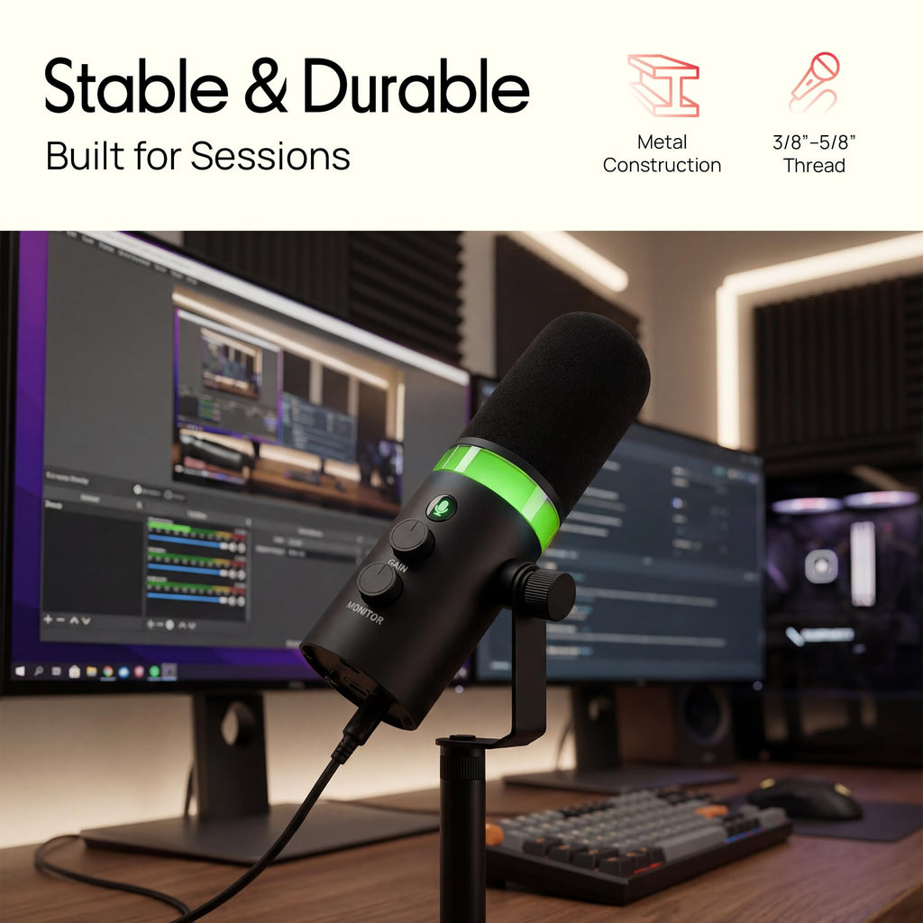 USB/XLR Cardioid Recording Microphone with RGB Lighting and Desktop Stand N81121