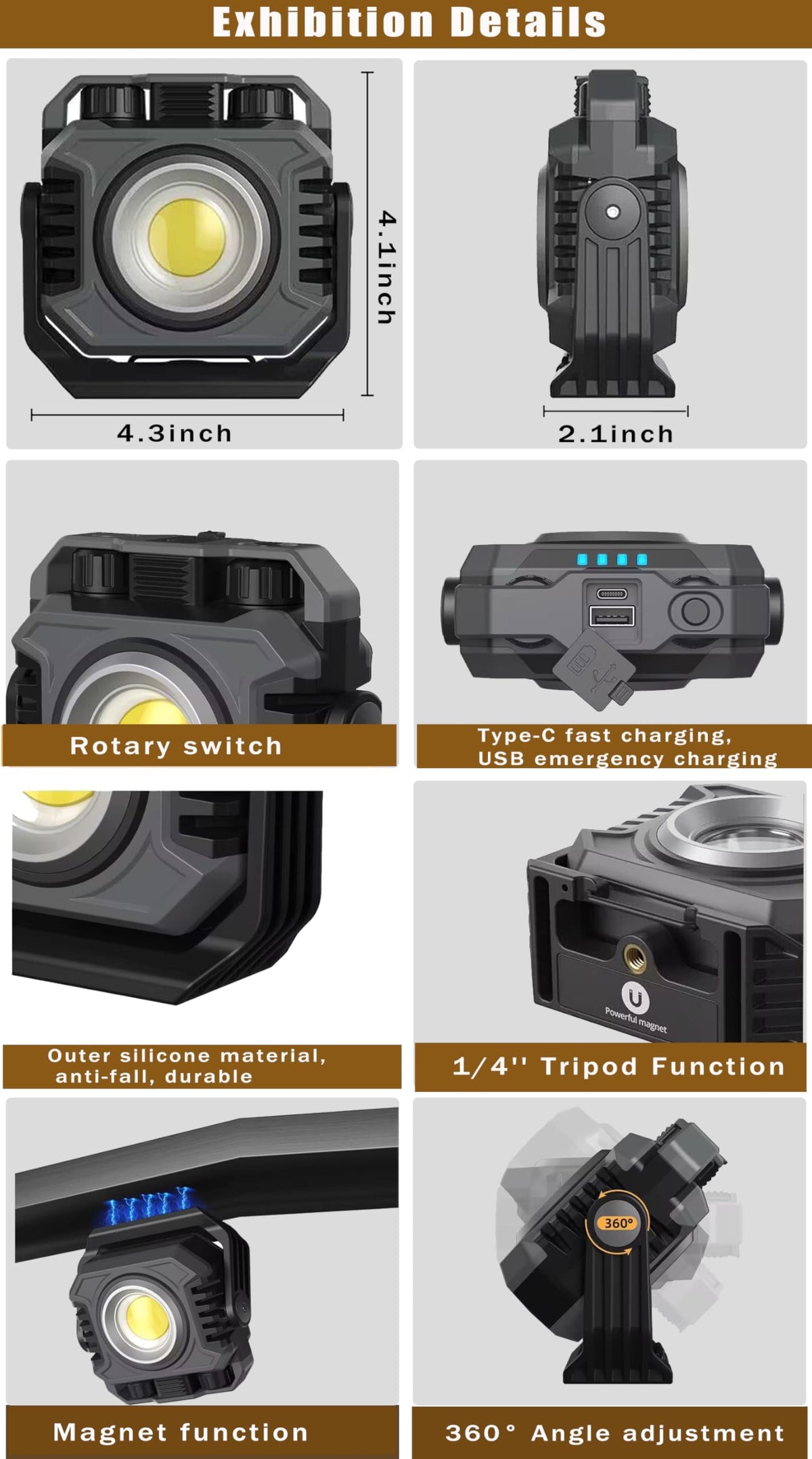 Rechargeable Magnetic COB Work Light 1500LM Waterproof Foldable S834