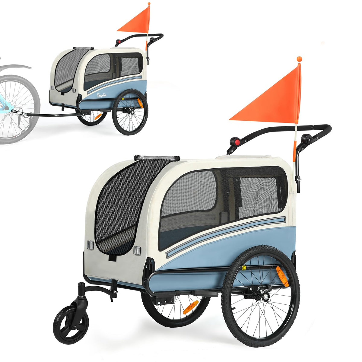 Dog Bike Trailer, 2-in-1 Pet Stroller Cart Bicycle Carrier, Folding with Quick Release Wheels K7990