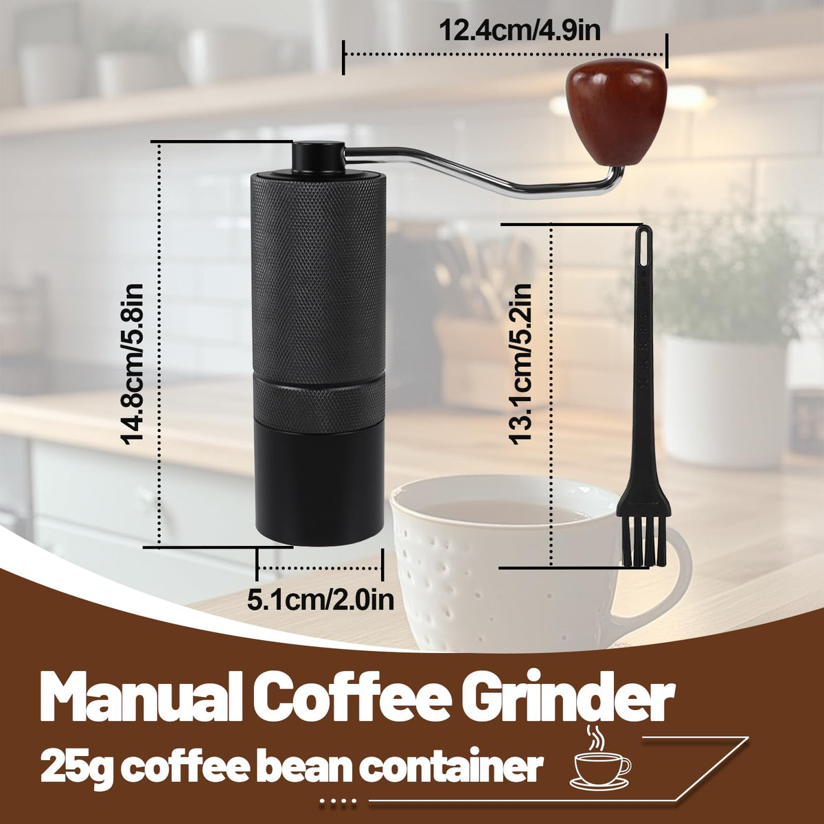 Manual Coffee Grinder Detachable Stainless Steel Conical Burr Black M7951