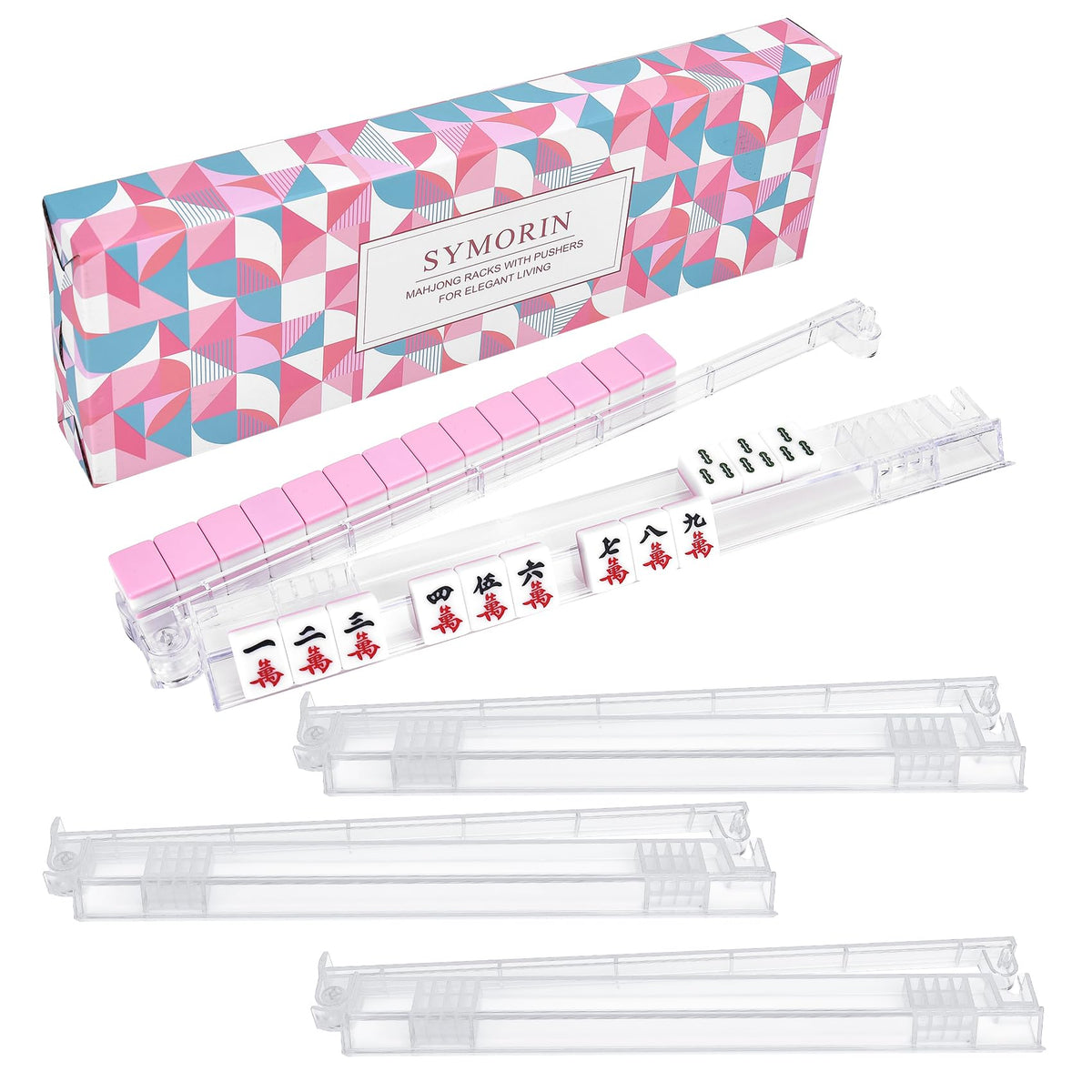 Clear Mahjong Racks with Pushers, 4-Pack Non-Slip Acrylic R4840