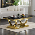 47" Black Faux Marble Coffee Table with Gold Pedestal Base S643