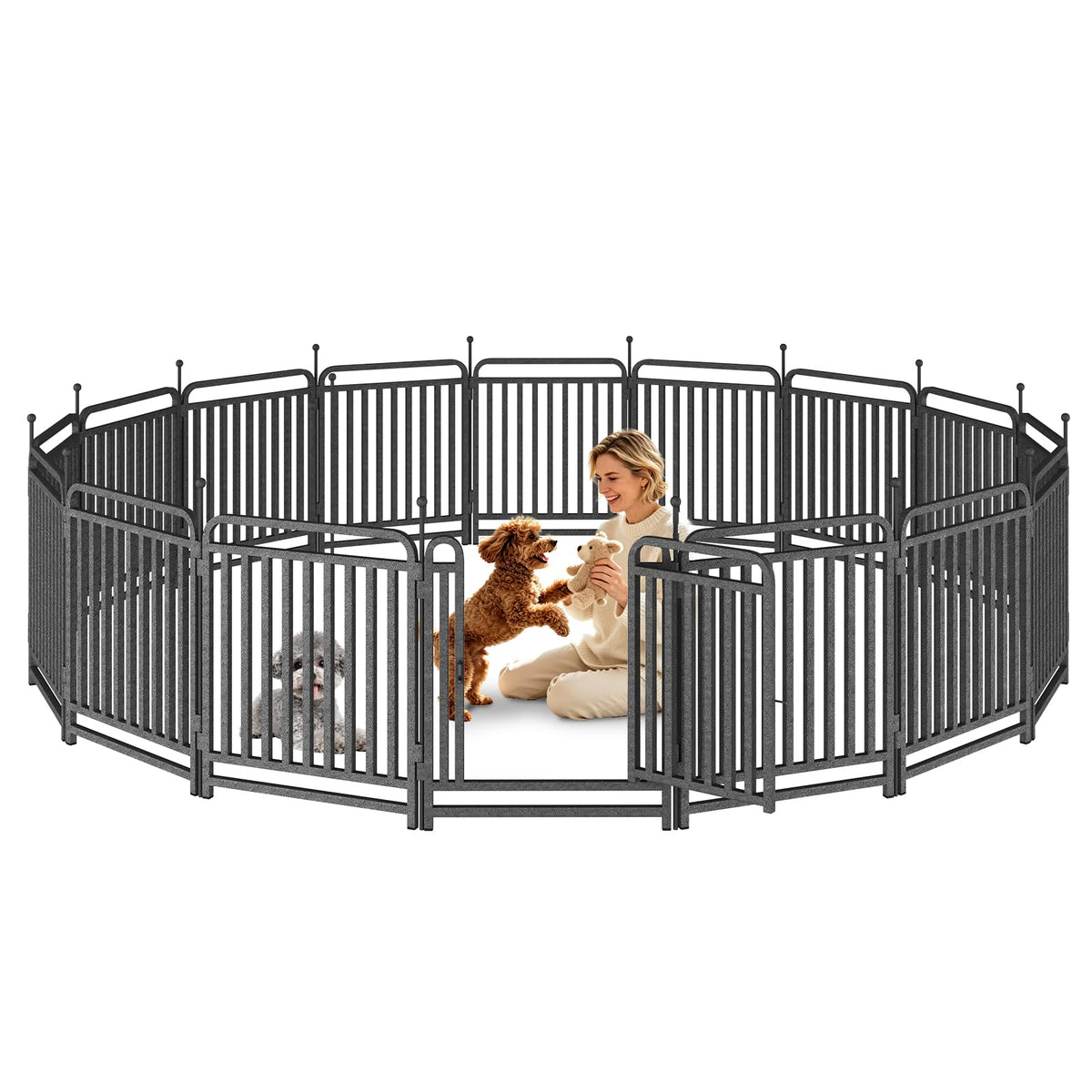 Dog Playpen Outdoor Silver 32'' 16 Panels 2 Gates S750053