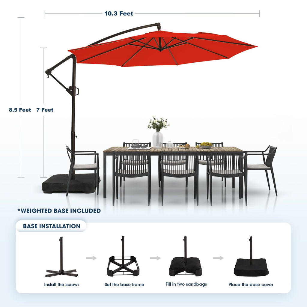 10ft Orange Red Offset Cantilever Patio Umbrella with Base S150