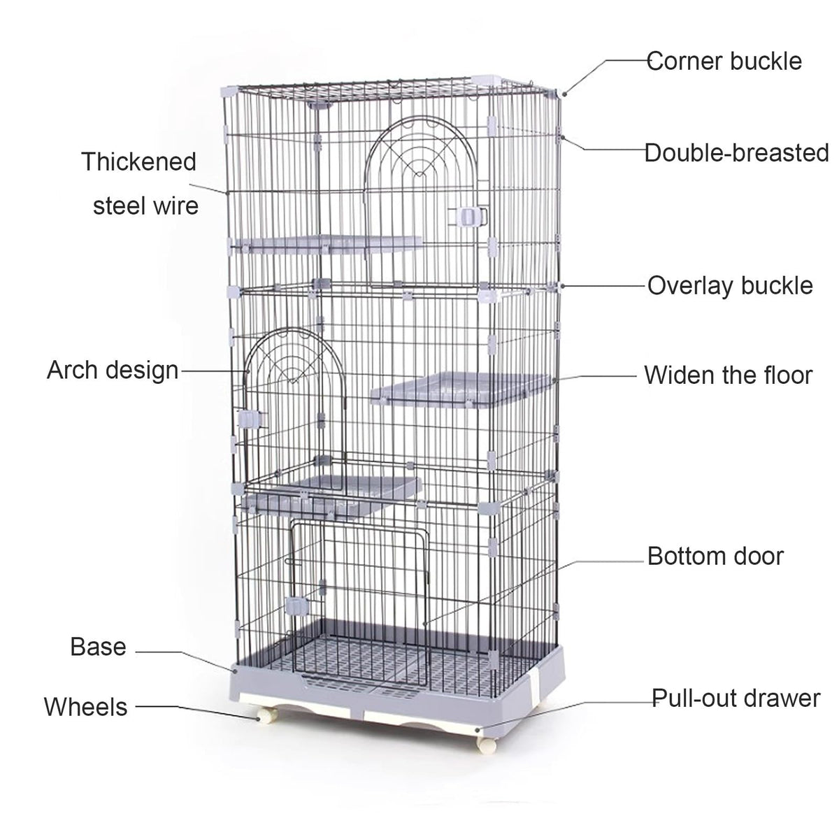 Foldable 4 Tier Detachable Cat Cage with Hammock Q491807